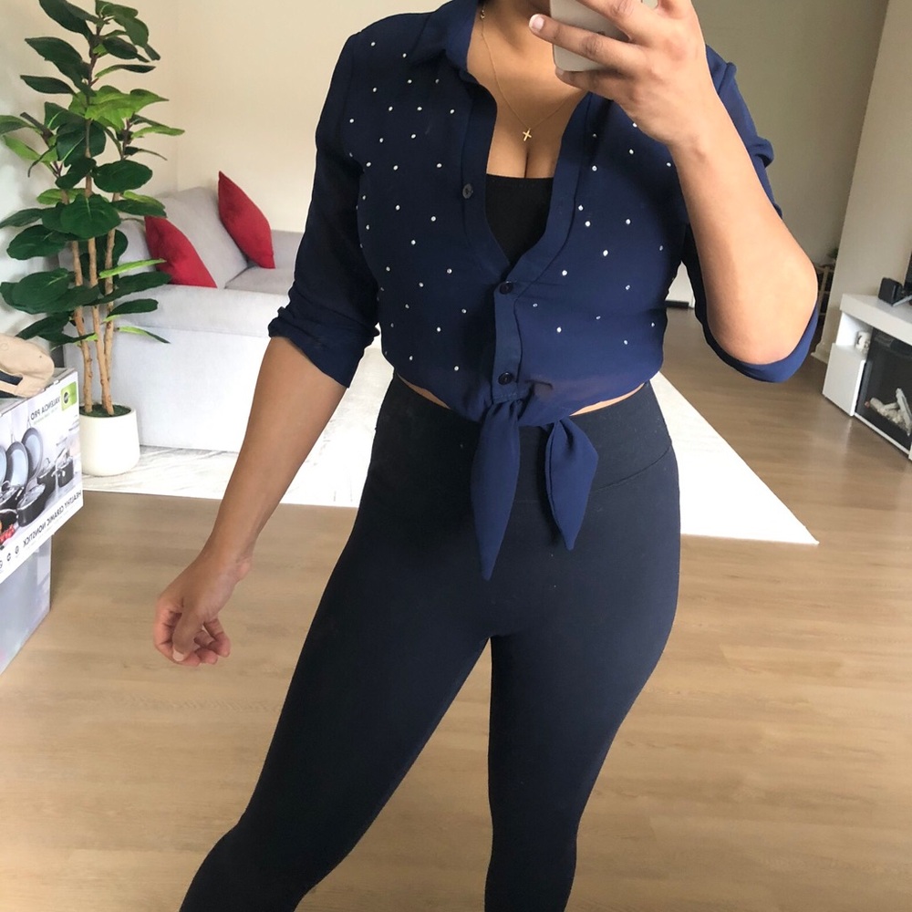 Navy mesh Tie-Front Shirt